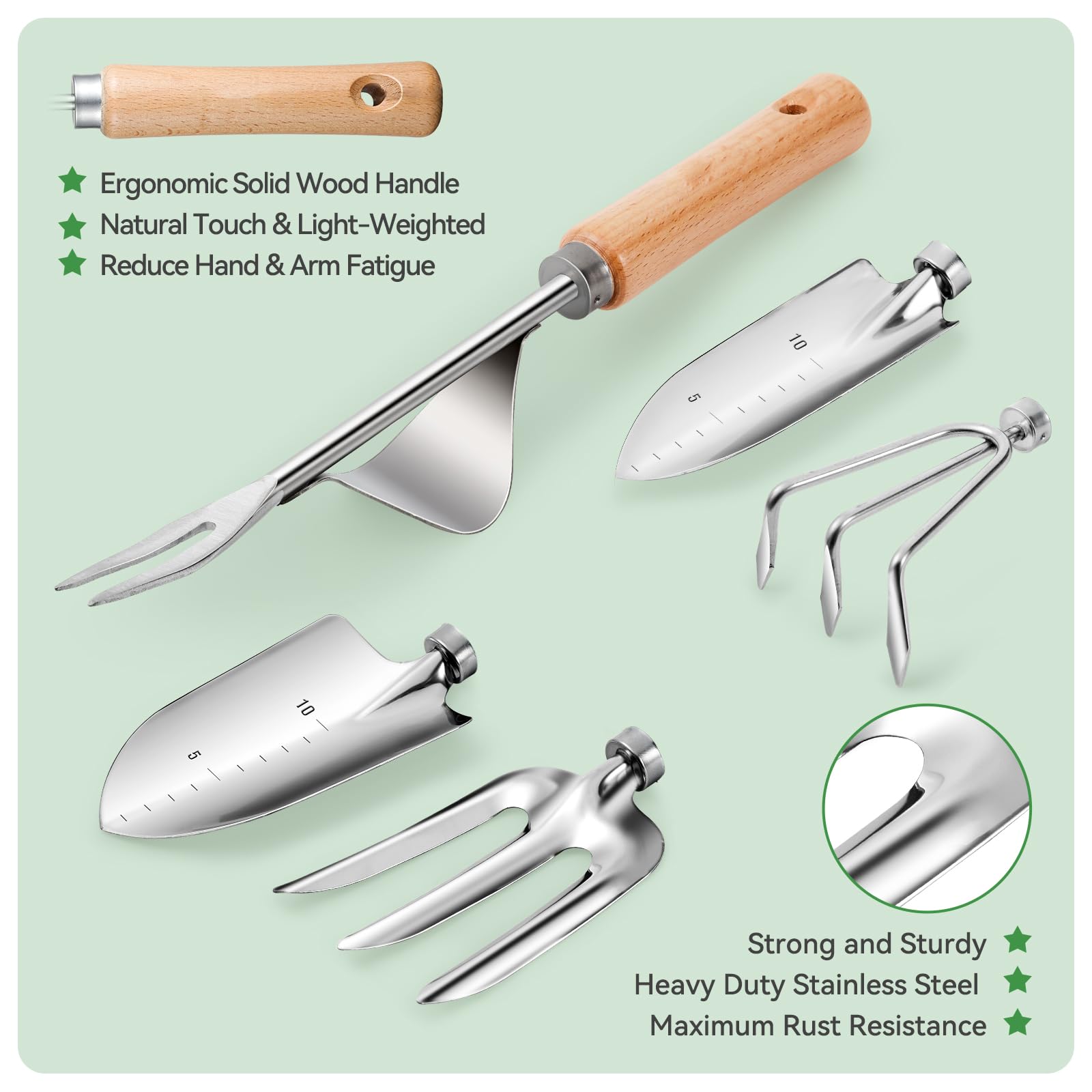 Grenebo Heavy Duty Garden Tools Set, 9-Piece Stainless Steel Rust-Proof Gardening Kit with Non-Slip Ergonomic Handles & Durable Storage Tote Bag, Gardening Gifts for Women Men, Plant Tools
