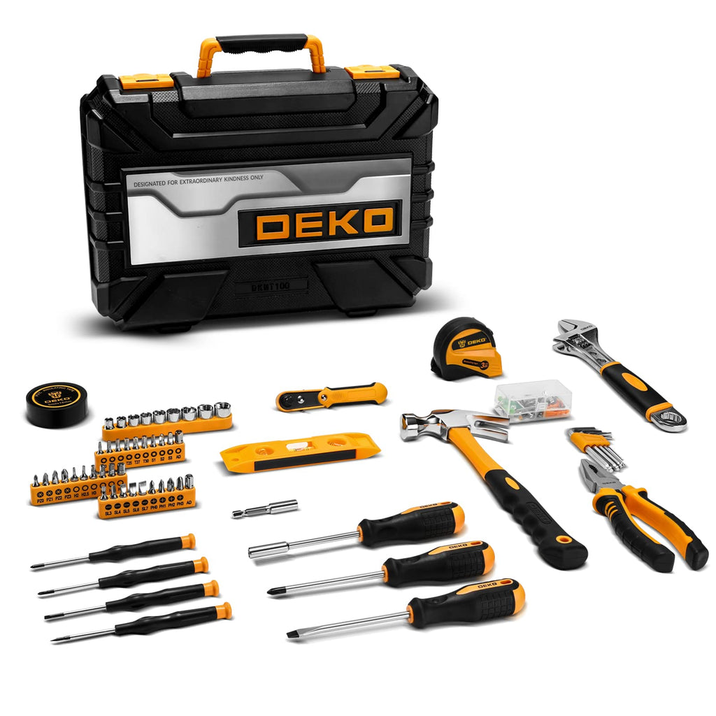 DEKO Tool Kit Set Box 100 Pieces Home Repair DIY Tools Basic Hand Toolbox Sets for Home