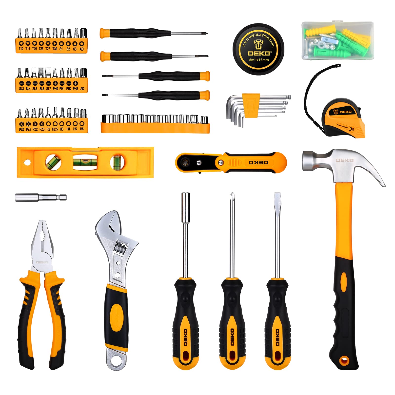 DEKO Tool Kit Set Box 100 Pieces Home Repair DIY Tools Basic Hand Toolbox Sets for Home