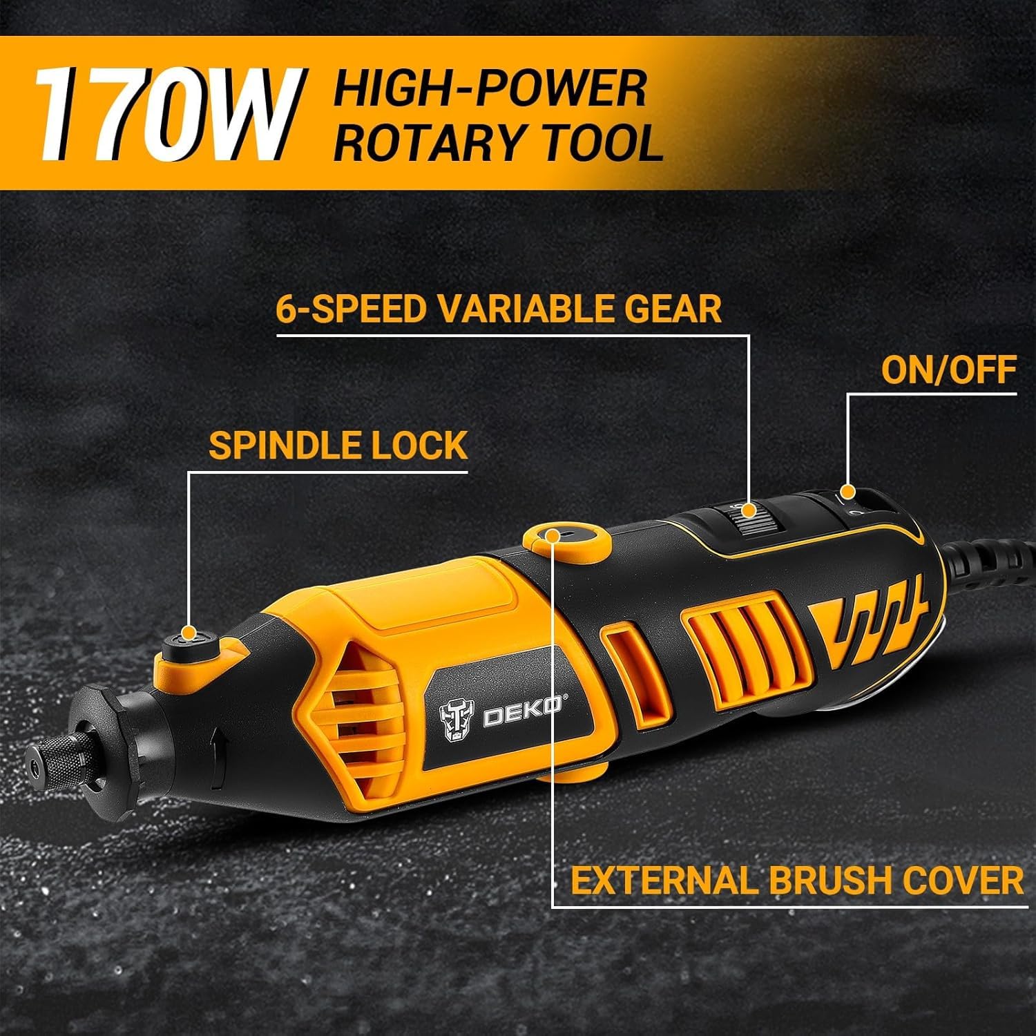 Power Rotary Tool Kit 170W: DEKOPRO 126pc Multi DIY Tool Kit for Wood/Metal - Mini Electric Sander/Drill Set with Flex Shaft for Carving,Cutting,Sanding,Grinding,Engraving,Polishing for 3D Printing