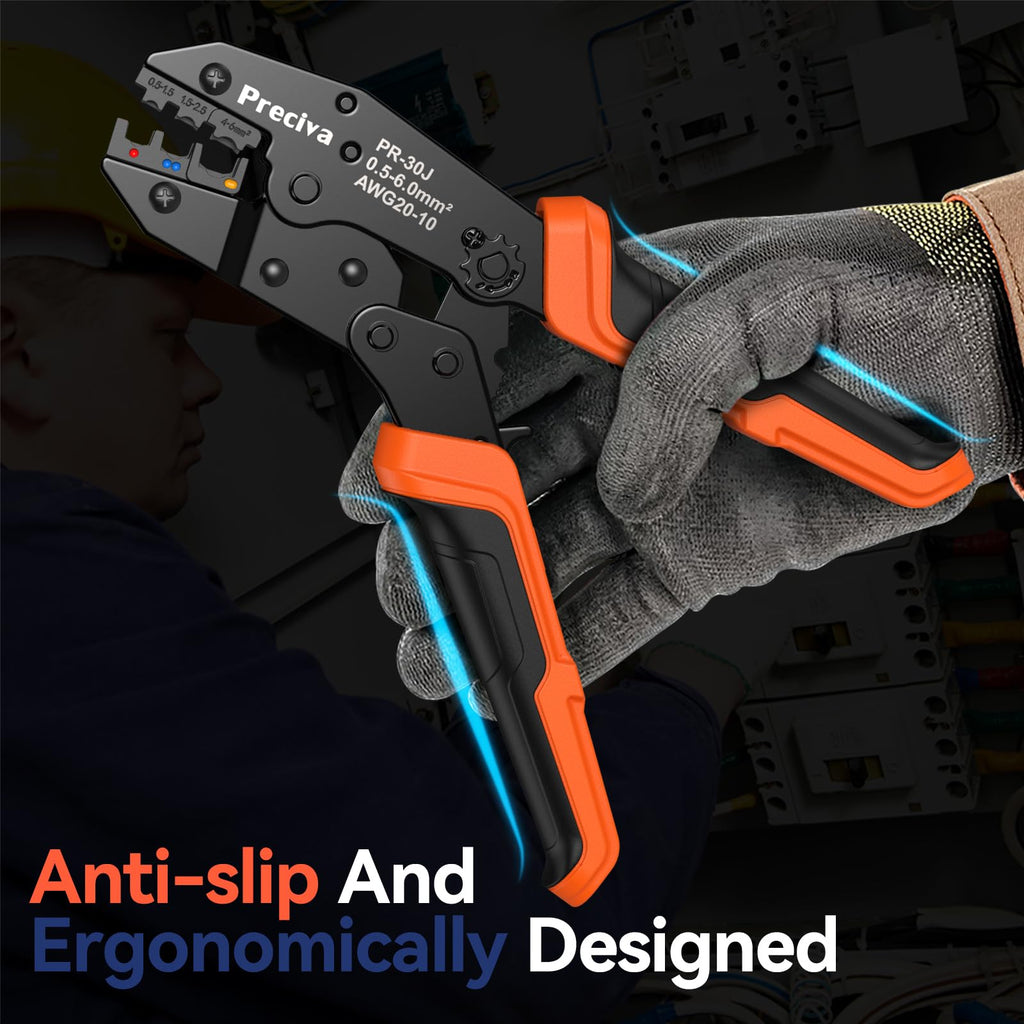 Insulated Crimping Tools, Preciva 0.5-1.5/1.5-2.5/4-6mm²(A.W.G. 20-10) Crimping Tool, with 370pcs terminals. Suits Electrical Wiring Repair, Car, Van, Motorbike etc