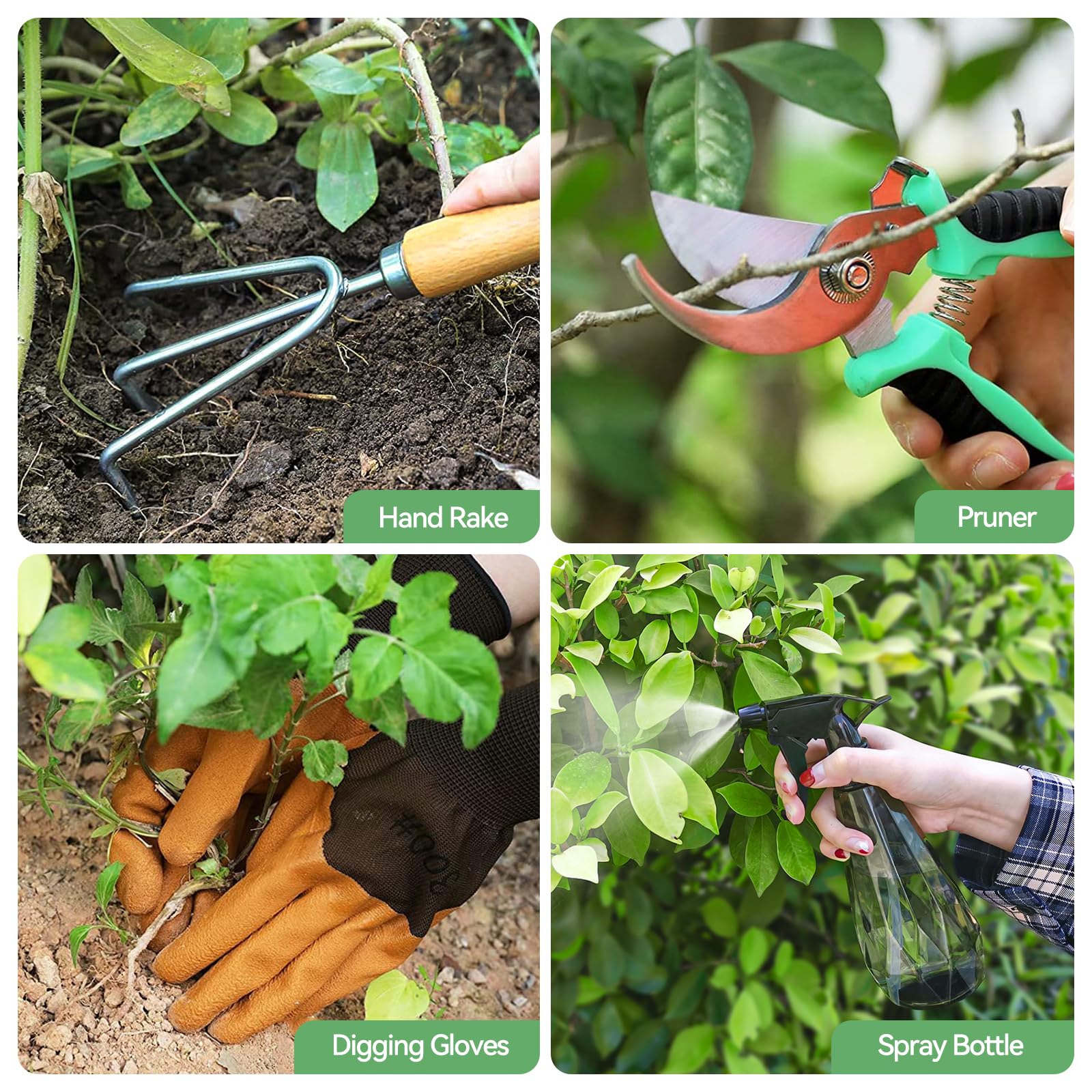Grenebo Heavy Duty Garden Tools Set, 9-Piece Stainless Steel Rust-Proof Gardening Kit with Non-Slip Ergonomic Handles & Durable Storage Tote Bag, Gardening Gifts for Women Men, Plant Tools
