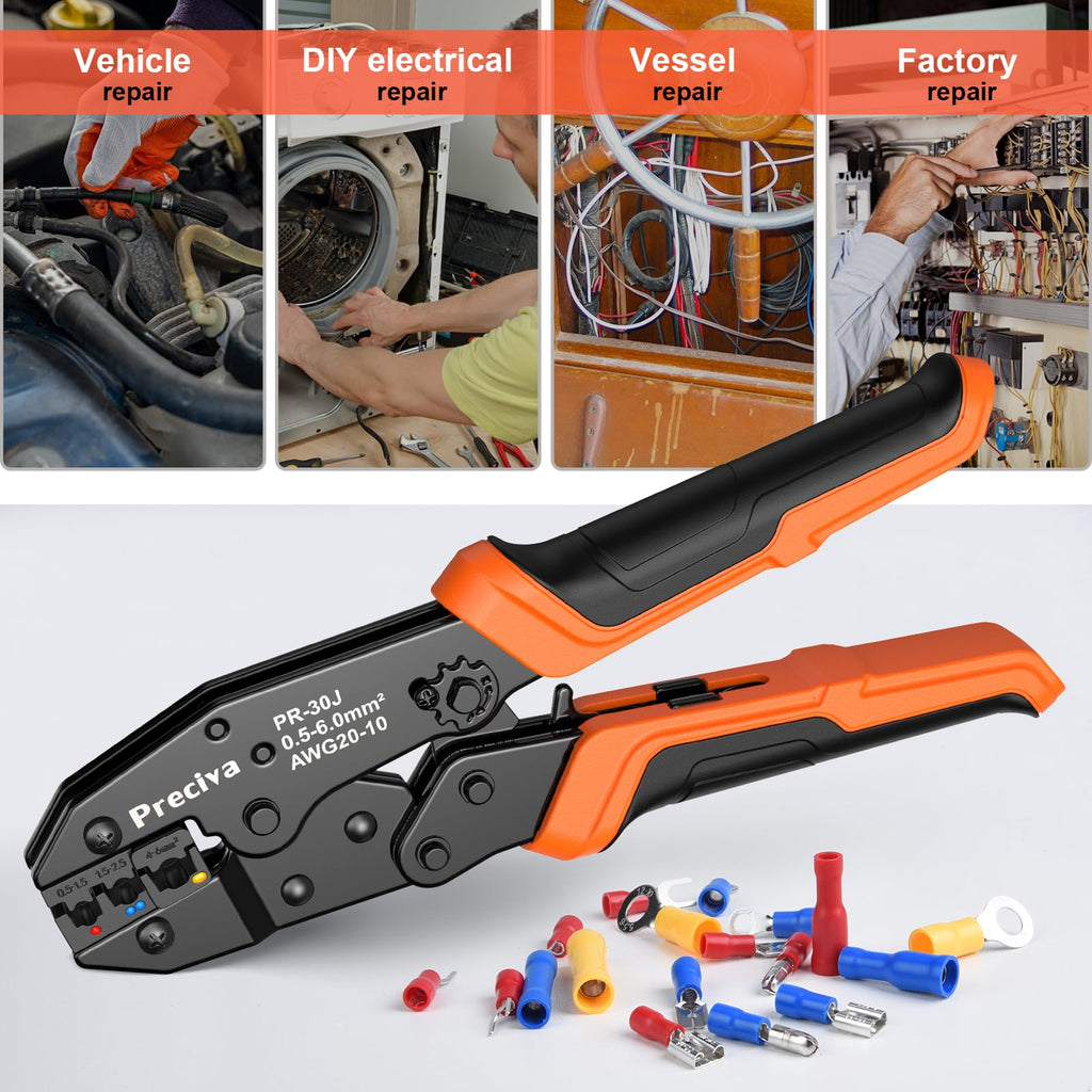 Insulated Crimping Tools, Preciva 0.5-1.5/1.5-2.5/4-6mm²(A.W.G. 20-10) Crimping Tool, with 370pcs terminals. Suits Electrical Wiring Repair, Car, Van, Motorbike etc