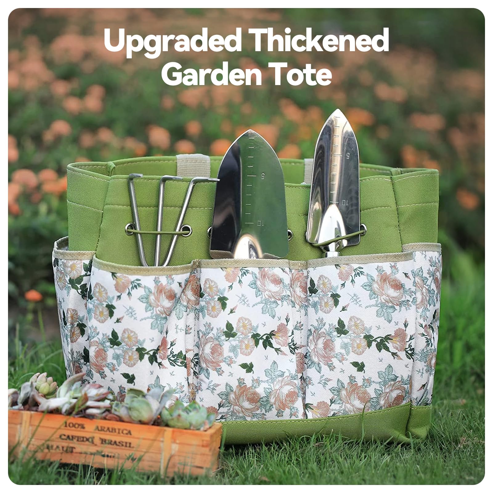 Grenebo Heavy Duty Garden Tools Set, 9-Piece Stainless Steel Rust-Proof Gardening Kit with Non-Slip Ergonomic Handles & Durable Storage Tote Bag, Gardening Gifts for Women Men, Plant Tools