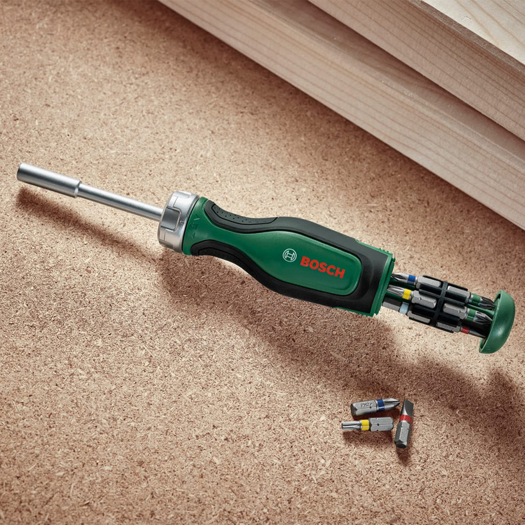 Bosch Home and Garden Rachet Screwdriver with 12 Bits (High-Torque Ratchet Screwdriver for Efficient,Heavy-Duty Screwdriving;Pop-Up Bit Magazine;12 Bits Included; Magnetic Bit Holder) - Amazon Edition