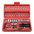 EGOFINE 46 Pieces 1/4" Drive Socket Set&Tool Sets, Ratchet Wrench Set with Bit Socket Set Metric and Extension Bar for DIY, Car Repair and Household with Storage Case