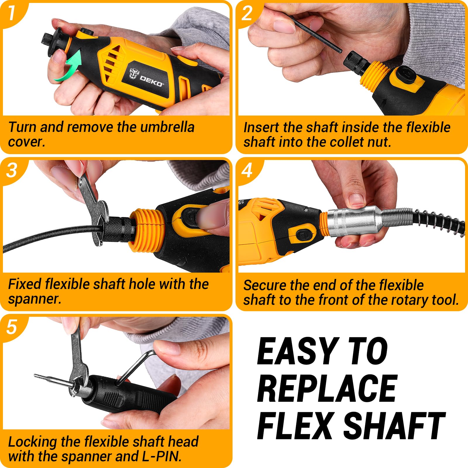 Power Rotary Tool Kit 170W: DEKOPRO 126pc Multi DIY Tool Kit for Wood/Metal - Mini Electric Sander/Drill Set with Flex Shaft for Carving,Cutting,Sanding,Grinding,Engraving,Polishing for 3D Printing